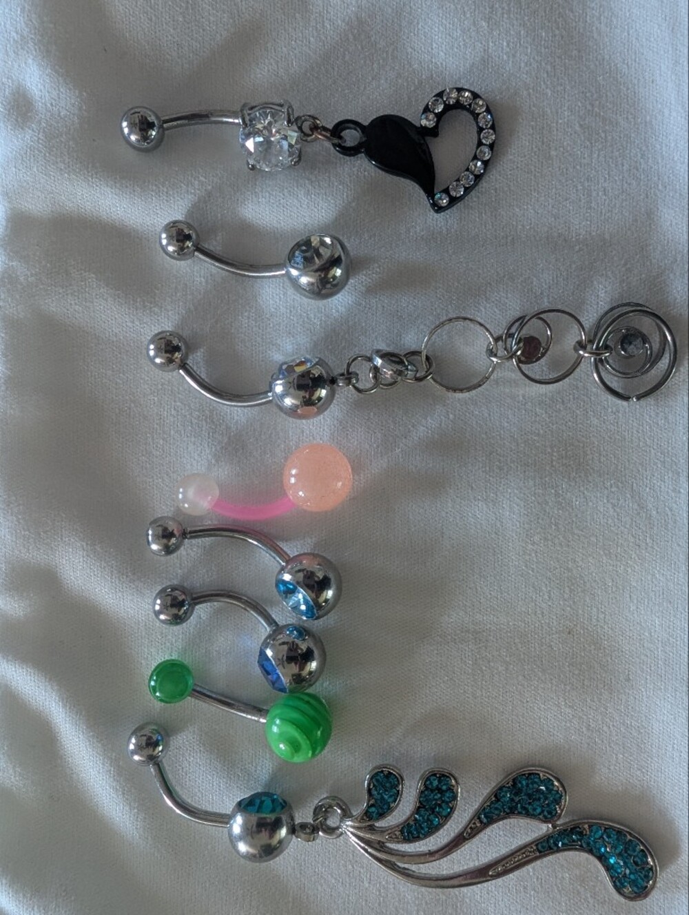 Mixed Belly Piercing Barbell Set - Silver, Pink, Green